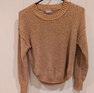 SO Women's Tan Crew Neck Sweater